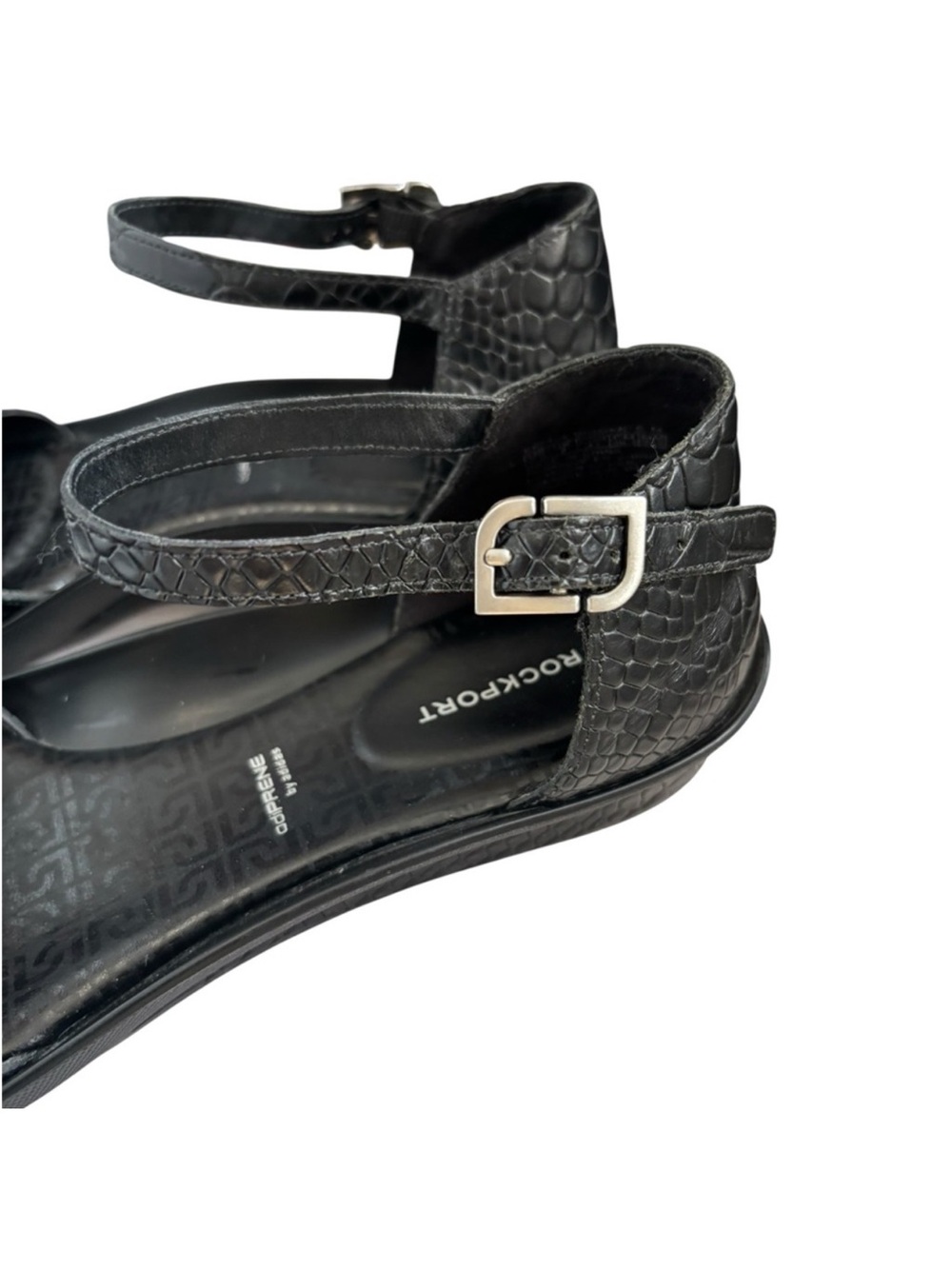 Rockport black leather low heel classic adjustable comfort sleek sandals 9 1/2 - Picture 9 of 14